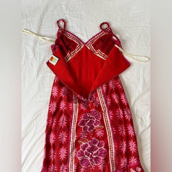 Farm Rio Red Pink Palm Floral Boho Maxi Dress XS Summer Vacation Festival - Picture 3 of 13